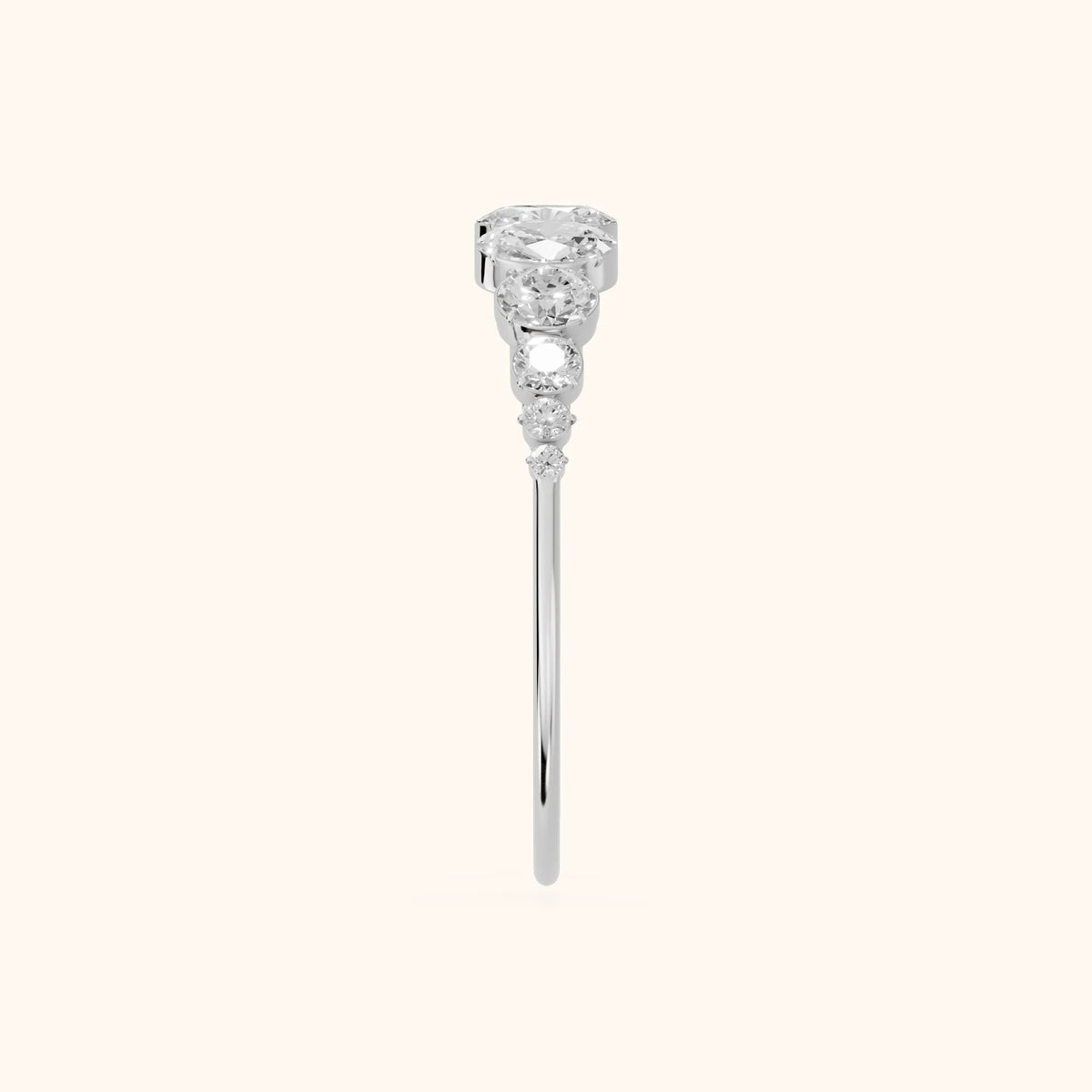 Nerea Riviera Oval & Round Diamond Wedding Band in Silver - SideView