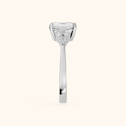 Amelia Three Stone Radiant Diamond Engagement Ring in White Gold - SideView
