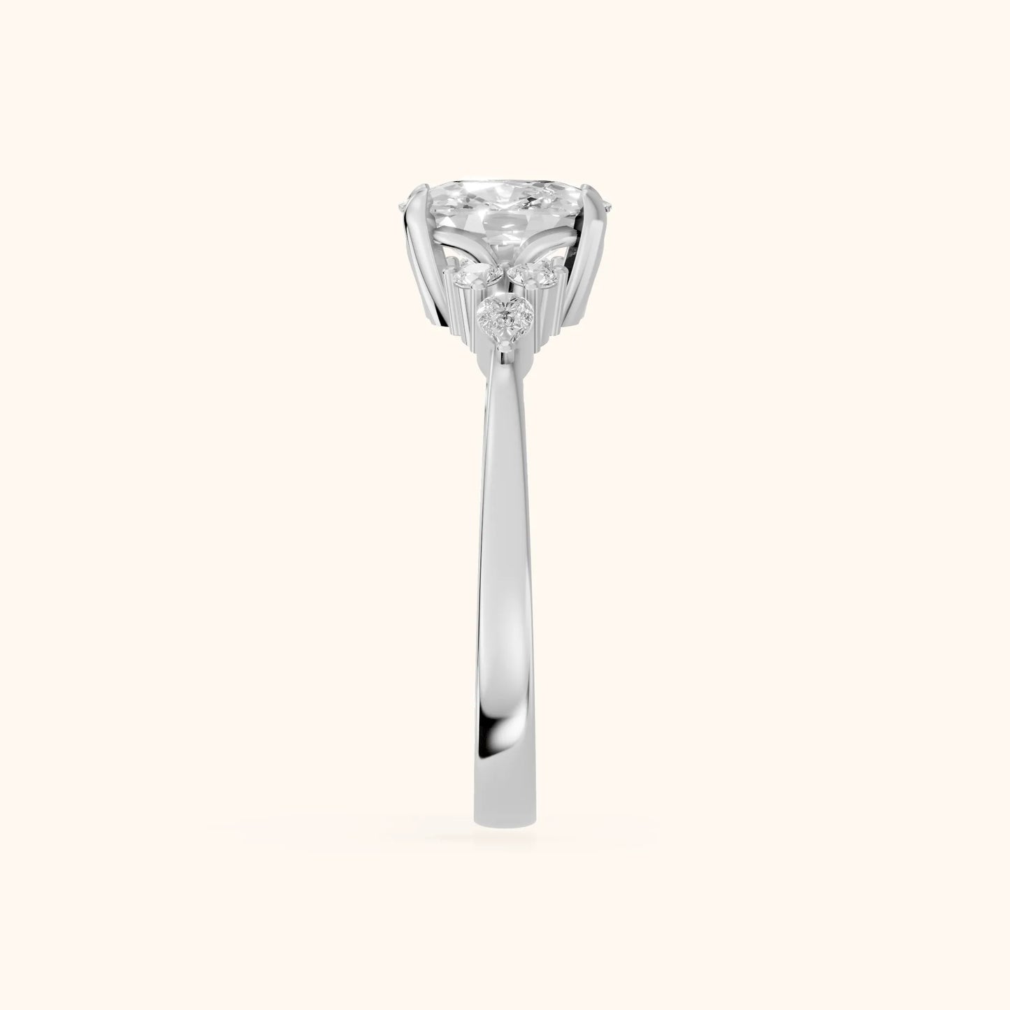 Amelia Three Stone Cushion Diamond Engagement Ring in White Gold - SideView
