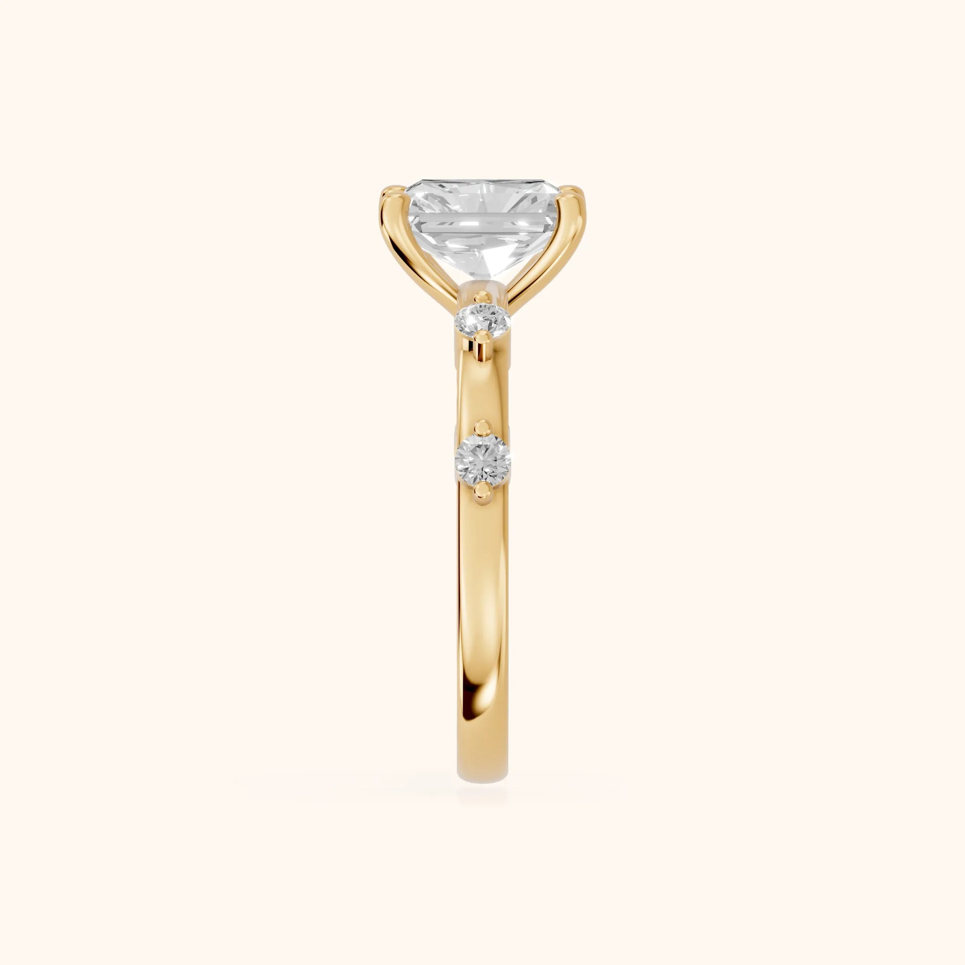 Elena Radiance Radiant Diamond Engagement Ring in Yellow Gold - SideView