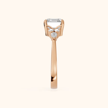 Amelia Three Stone Asscher Diamond Engagement Ring in Rose Gold - SideView