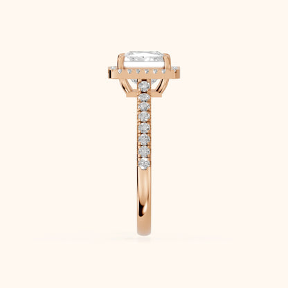 Mabel Halo French Pavé Princess Diamond Engagement Ring in Rose Gold - SideView.webp