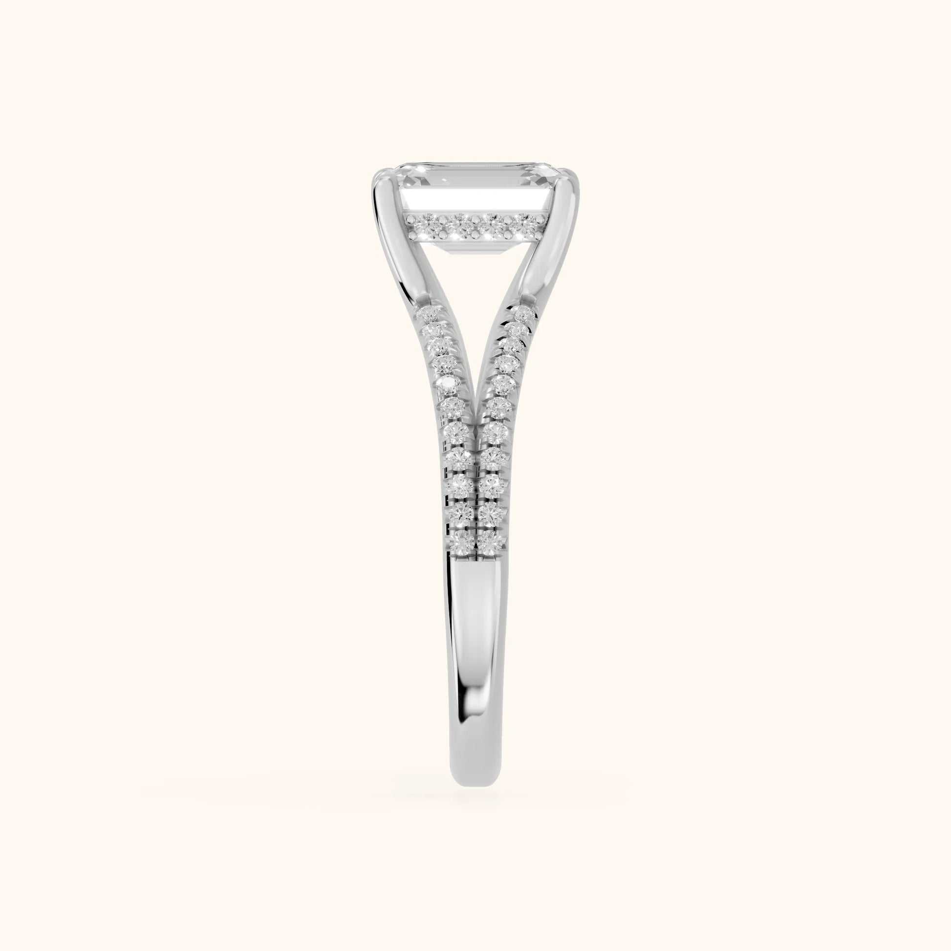Eternal Embrace Solitaire Emerald Diamond Engagement Ring in Silver - SideView