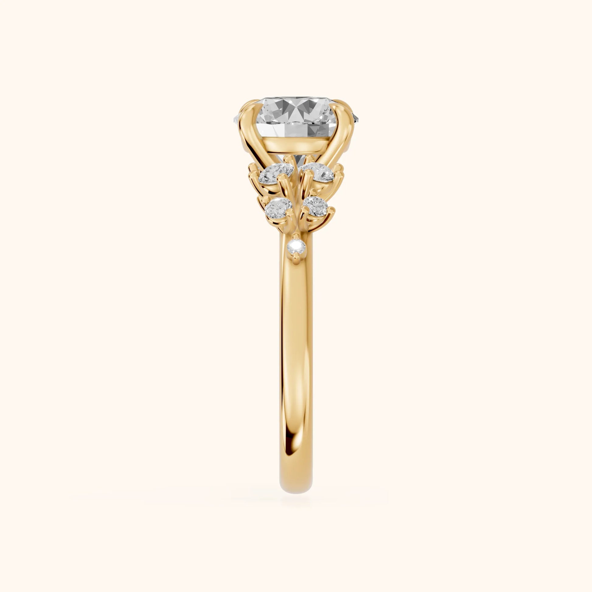 Evelina Bloom Round Diamond Engagement Ring in Yellow Gold - SideView