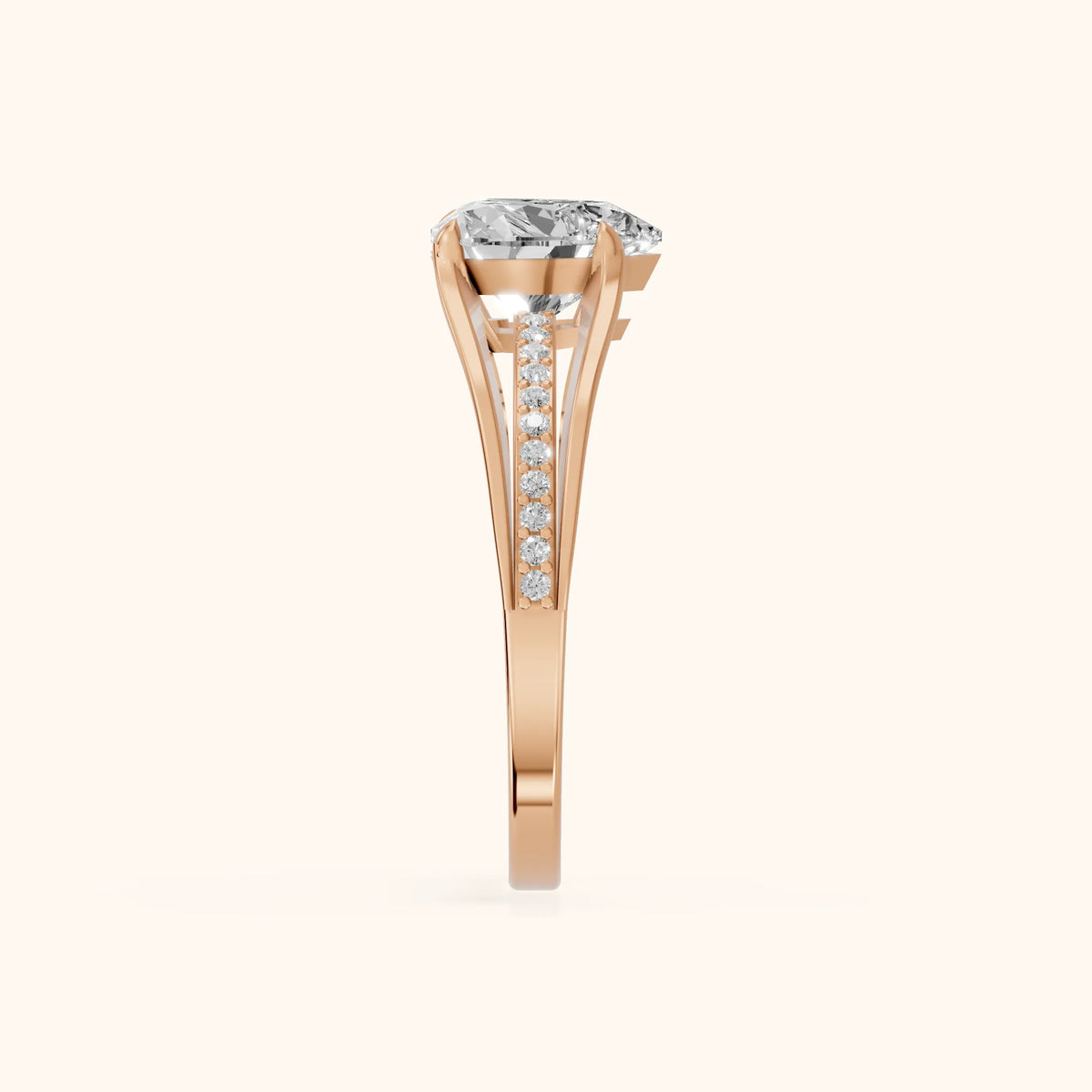 Lucinda Split Shank Heart Diamond Engagement Ring in Rose Gold - SideView.webp