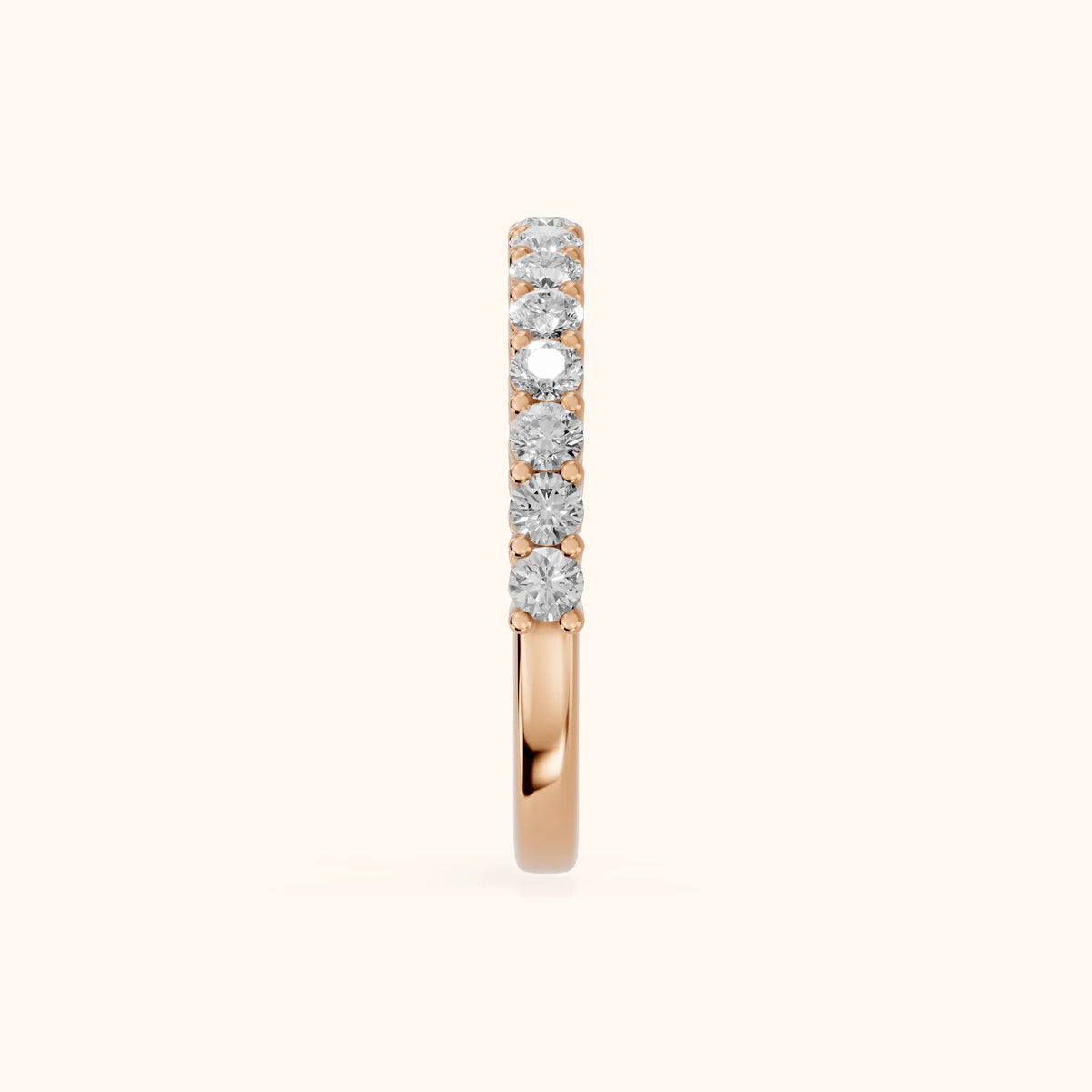 Gala Shared Prong Round Diamond Half Eternity Band in Rose Gold - SideView
