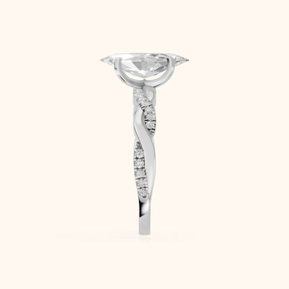 Twisted Side Stone Marquise Diamond Engagement Ring in White Gold - SideView