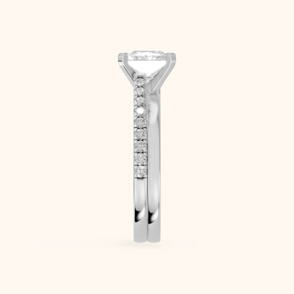 Edith Criss Cross Pavé Princess Diamond Engagement Ring in Silver - SideView.webp