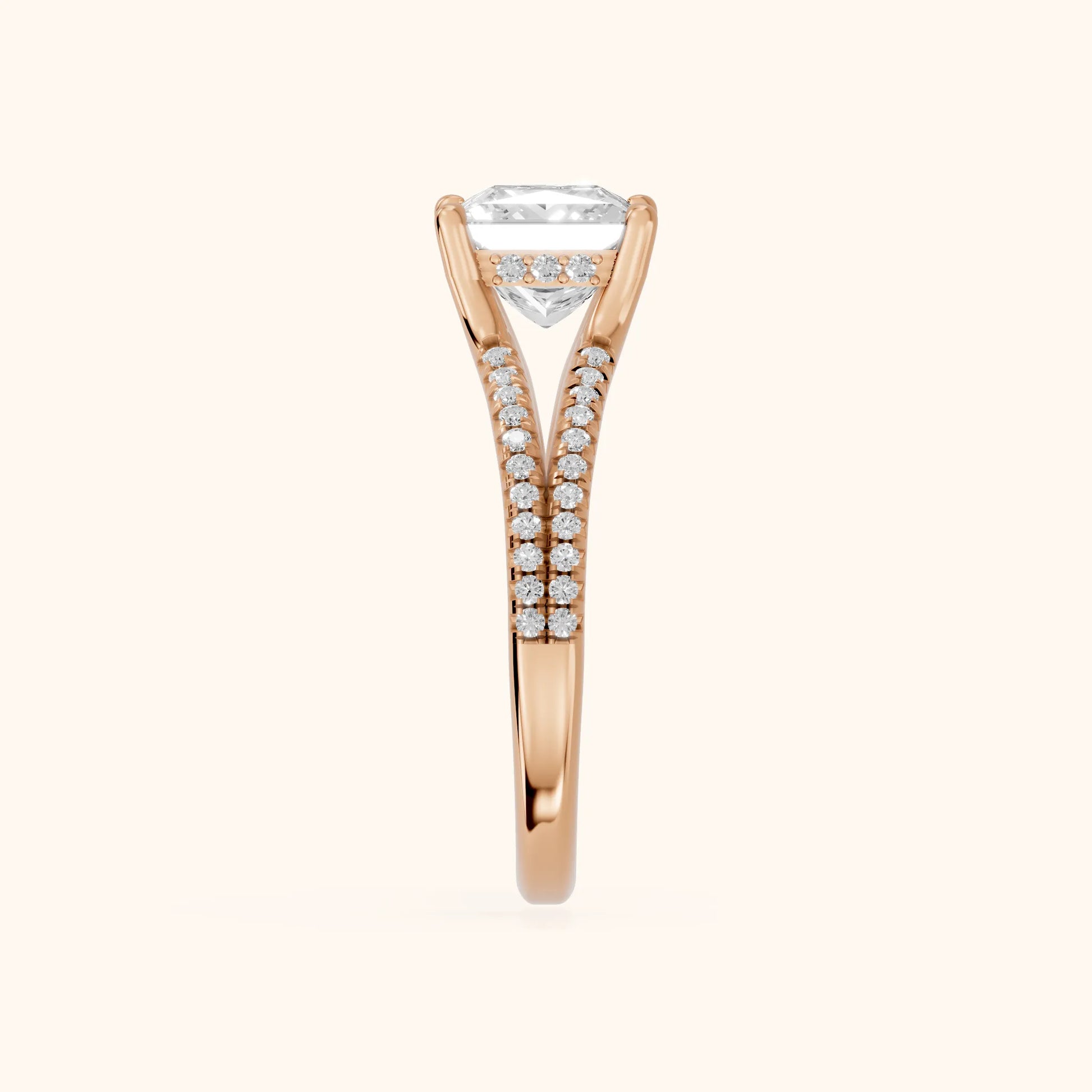 Eternal Embrace Princess Diamond Engagement Ring in Rose Gold - SideView