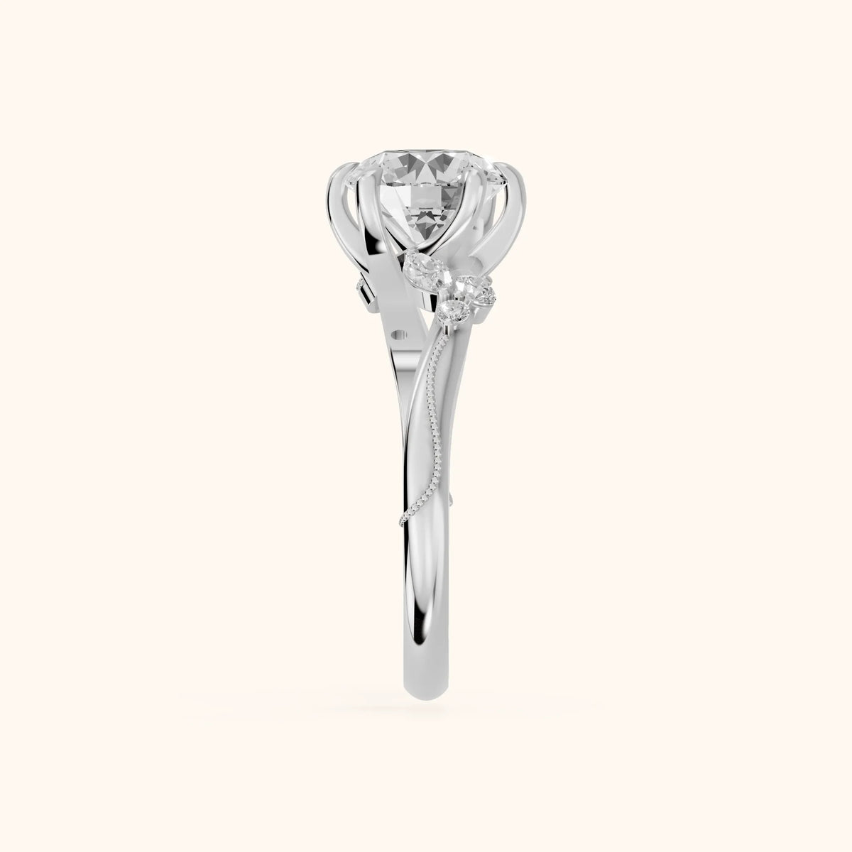 Joanna Milgrain Twist Round Diamond Engagement Ring in Platinum - SideView.webp