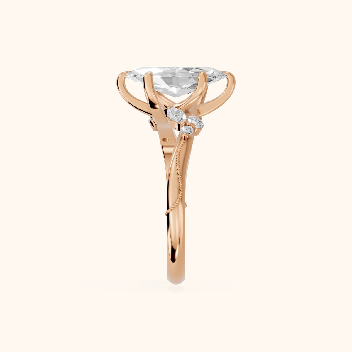Joanna Milgrain Twist Marquise Diamond Engagement Ring in Rose Gold - SideView.webp