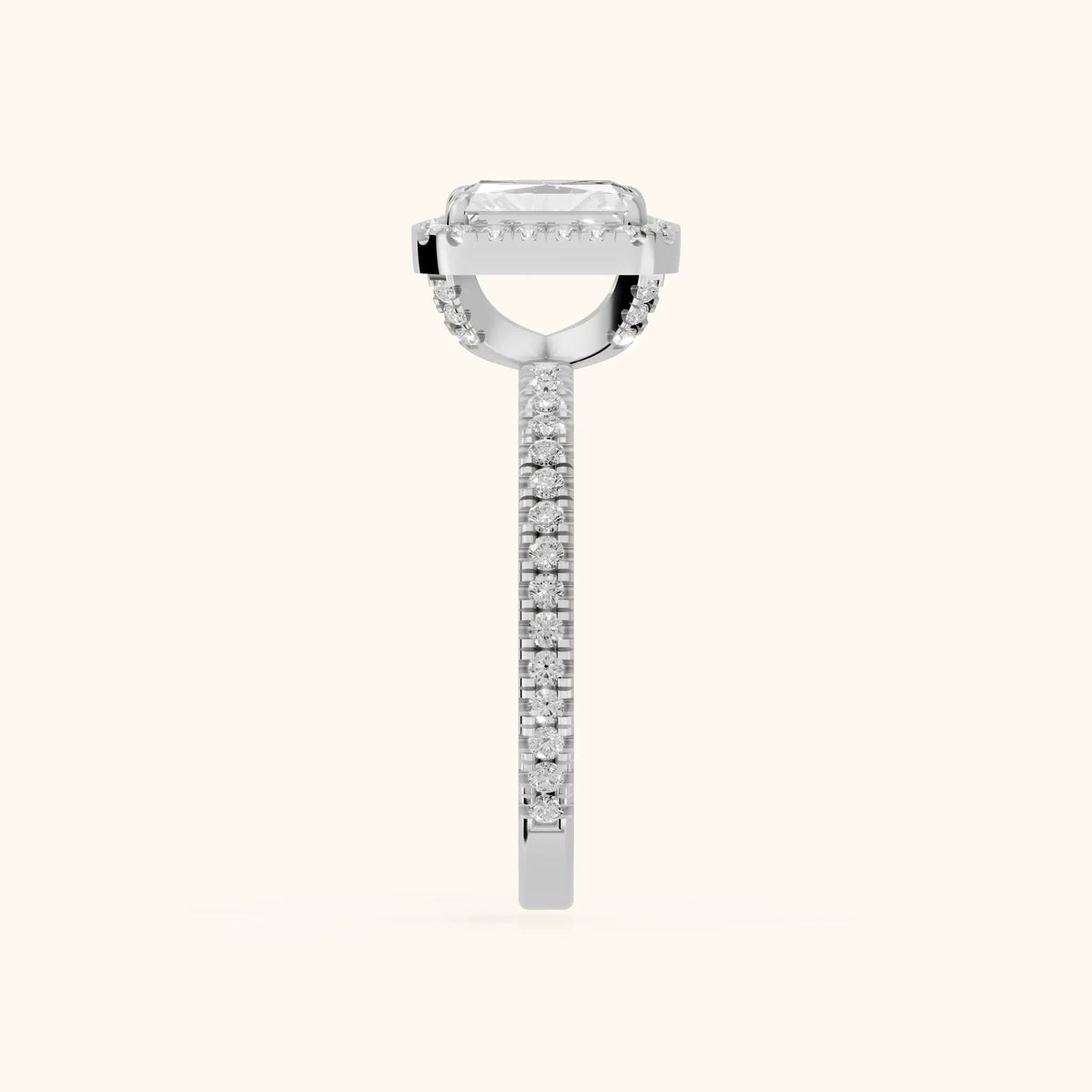 Rosemary Halo Pavé Radiant Diamond Engagement Ring in Platinum - SideView.webp