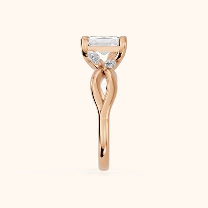 Luna Glow Twisted Radiant Diamond Engagement Ring in Rose Gold - SideView