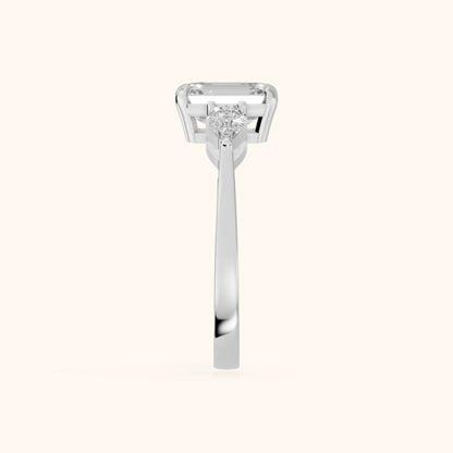 Grace Three Stone Emerald Diamond Engagement Ring in White Gold - SideView