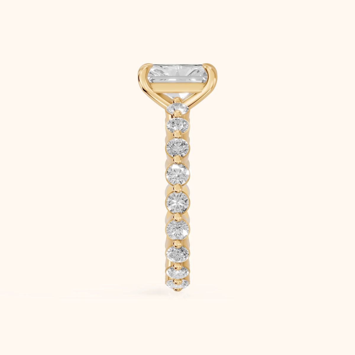 Piper Sidestone Radiant Diamond Engagement Ring in Yellow Gold - SideView.webp