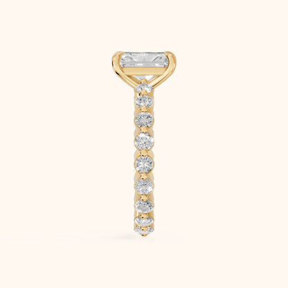 Piper Sidestone Radiant Diamond Engagement Ring in Yellow Gold - SideView.webp