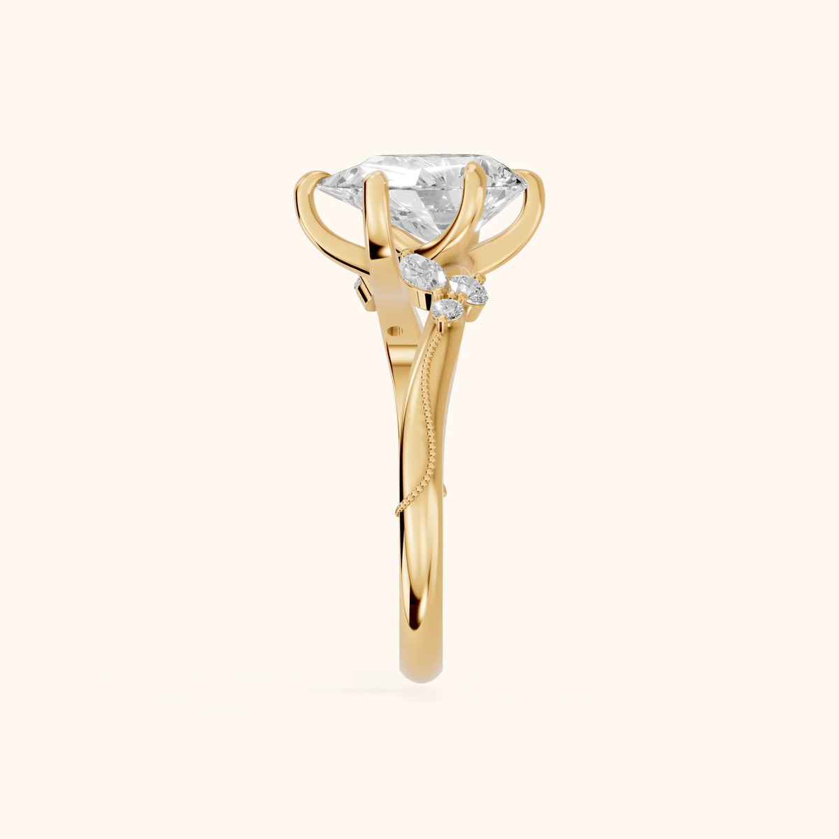Joanna Milgrain Twist Pear Diamond Engagement Ring in Yellow Gold - SideView.webp