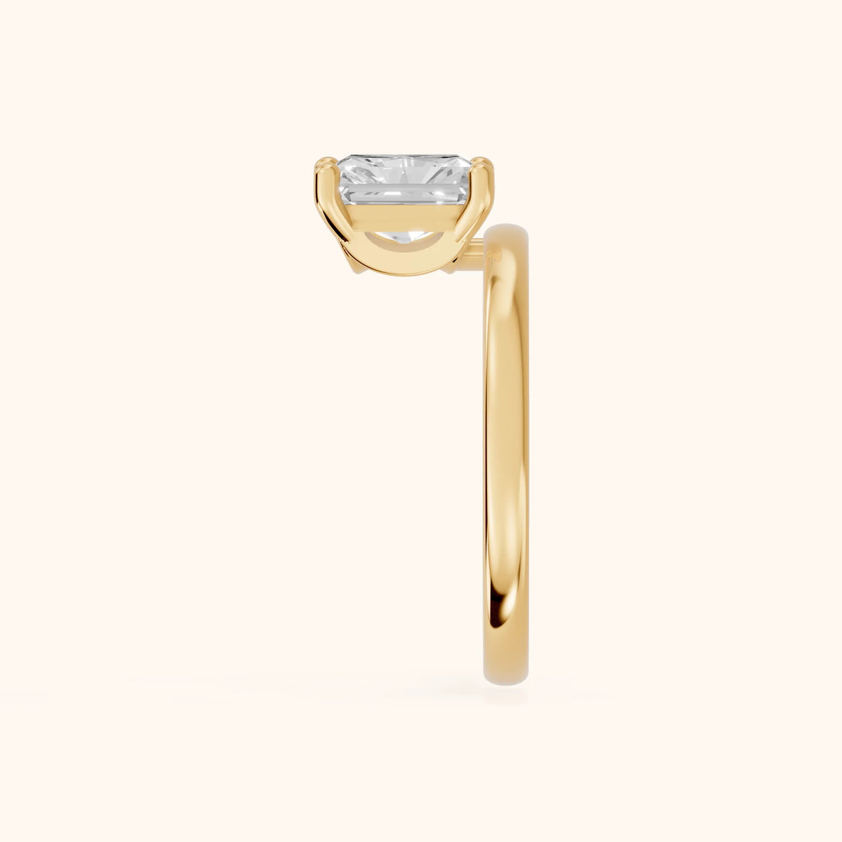 Maisie Four Prong Solitaire Radiant Diamond Engagement Ring in Yellow Gold - SideView.webp