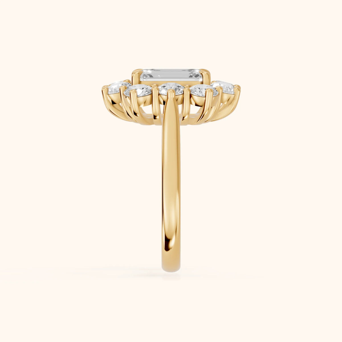 Phoebe Cluster Emerald Diamond Engagement Ring in Yellow Gold - SideView.webp