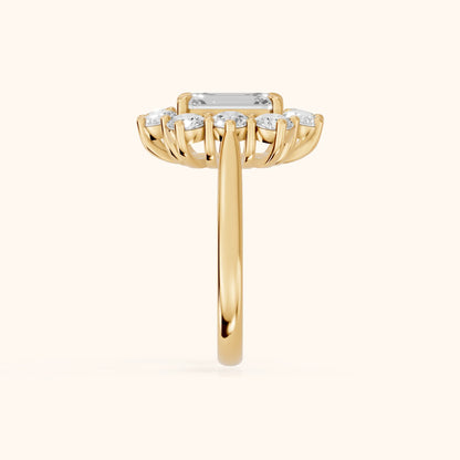 Phoebe Cluster Emerald Diamond Engagement Ring in Yellow Gold - SideView.webp