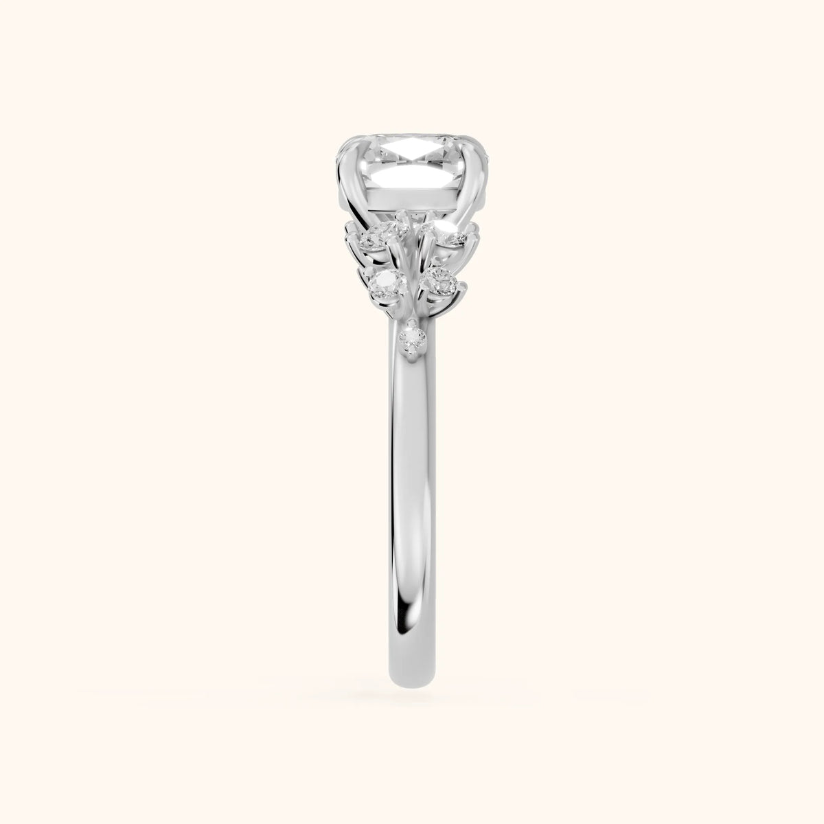 Mirabelle Cluster Cushion Diamond Engagement Ring in White Gold - SideView.webp