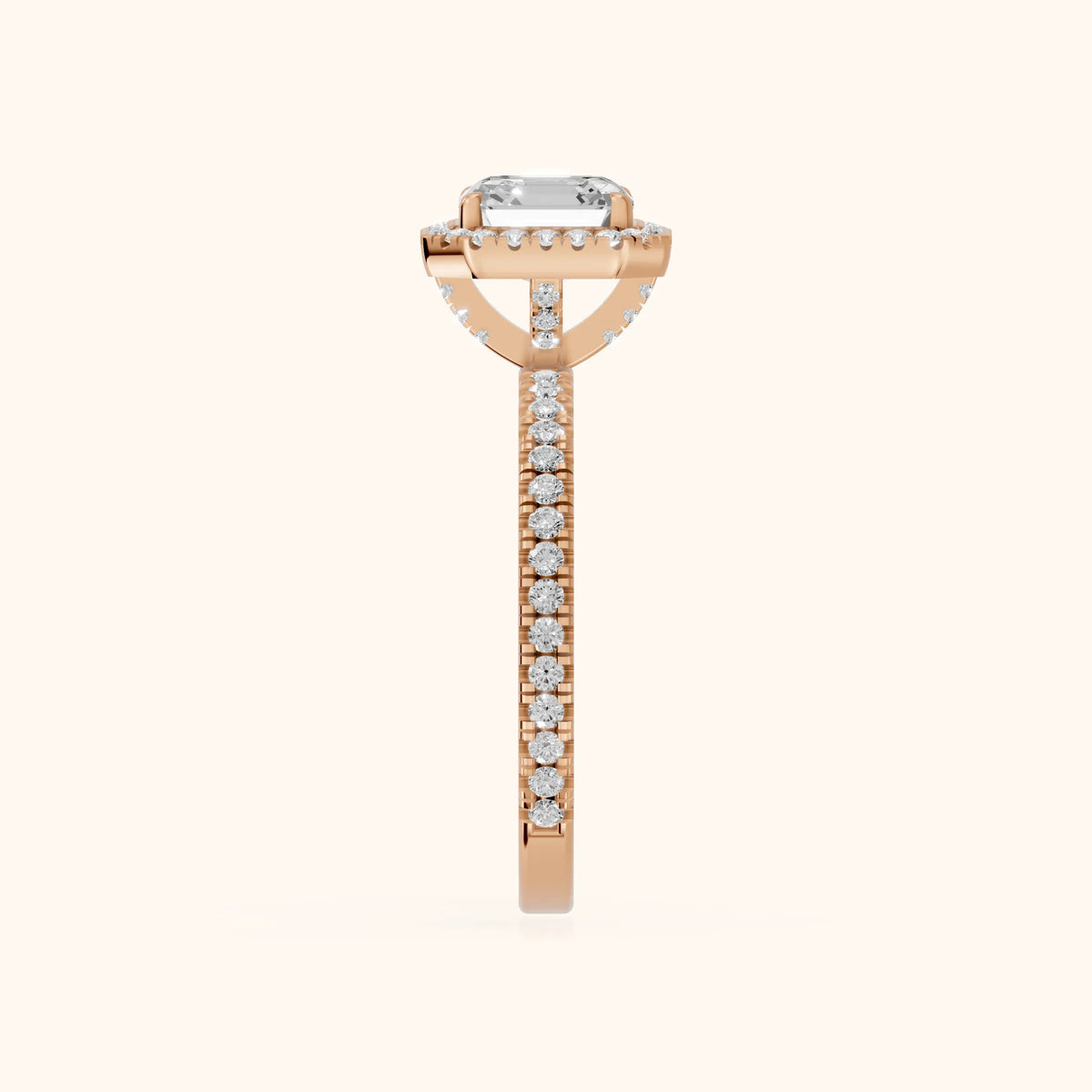 Rosemary Halo Pavé Asscher Diamond Engagement Ring in Rose Gold - SideView.webp