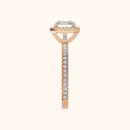 Rosemary Halo Pavé Asscher Diamond Engagement Ring in Rose Gold - SideView.webp