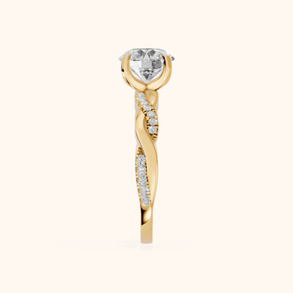 Twisted Side Stone Round Diamond Engagement Ring in Yellow Gold - SideView