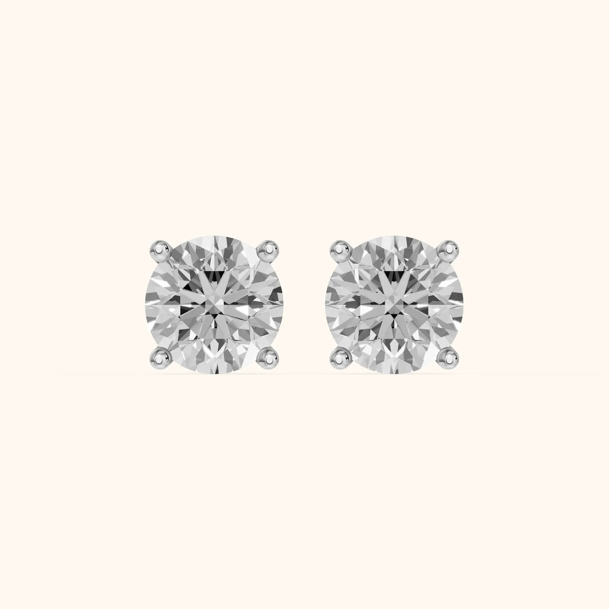 Four Prong Round Diamond Stud Earrings in White Gold - 3D view 2