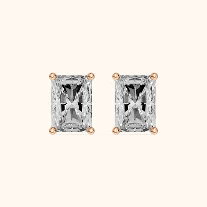 Four Prong Radiant Diamond Stud Earrings in Rose Gold - 3D view 2