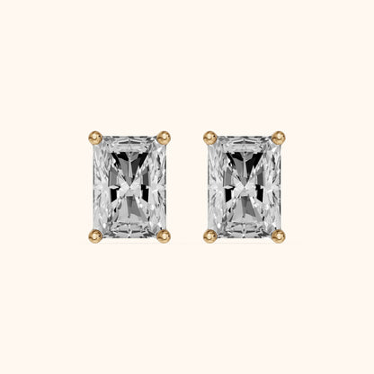 Four Prong Radiant Diamond Stud Earrings in Yellow Gold - 3D view 2