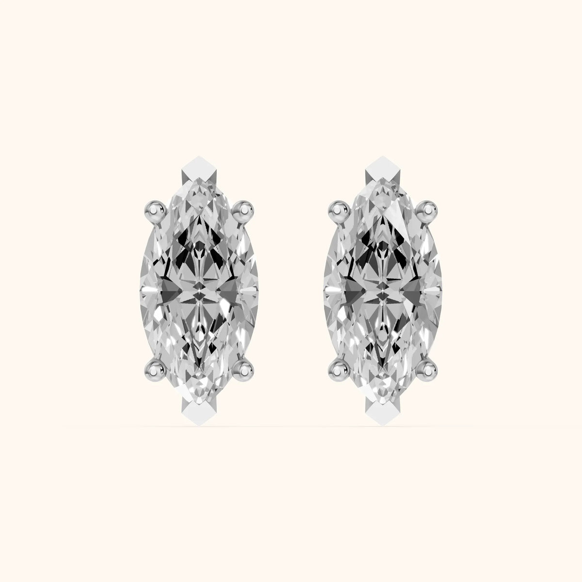 Four Prong Marquise Diamond Stud Earrings in White Gold - 3D view 2
