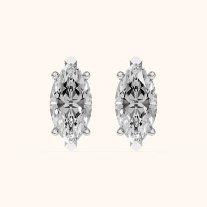 Four Prong Marquise Diamond Stud Earrings in White Gold - 3D view 2