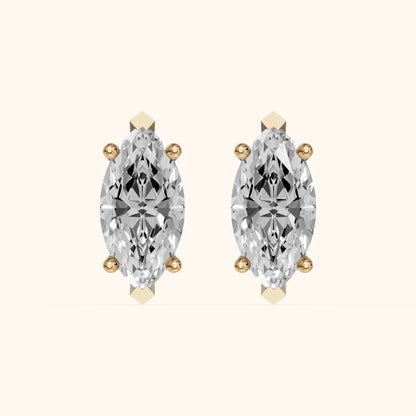 Four Prong Marquise Diamond Stud Earrings in Yellow Gold - 3D view 2