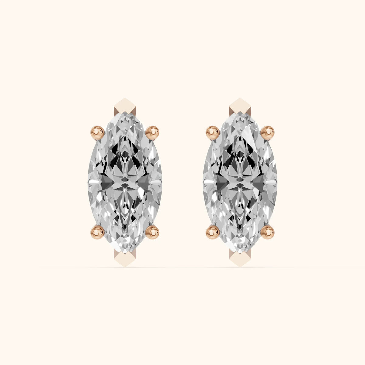 Four Prong Marquise Diamond Stud Earrings in Rose Gold - 3D view 2