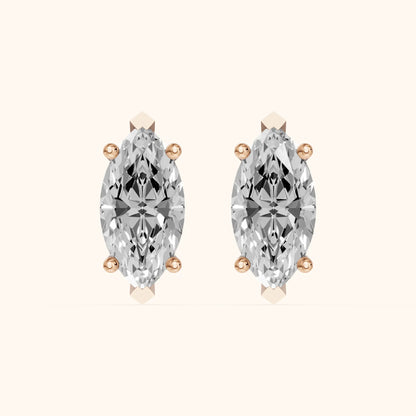 Four Prong Marquise Diamond Stud Earrings in Rose Gold - 3D view 2