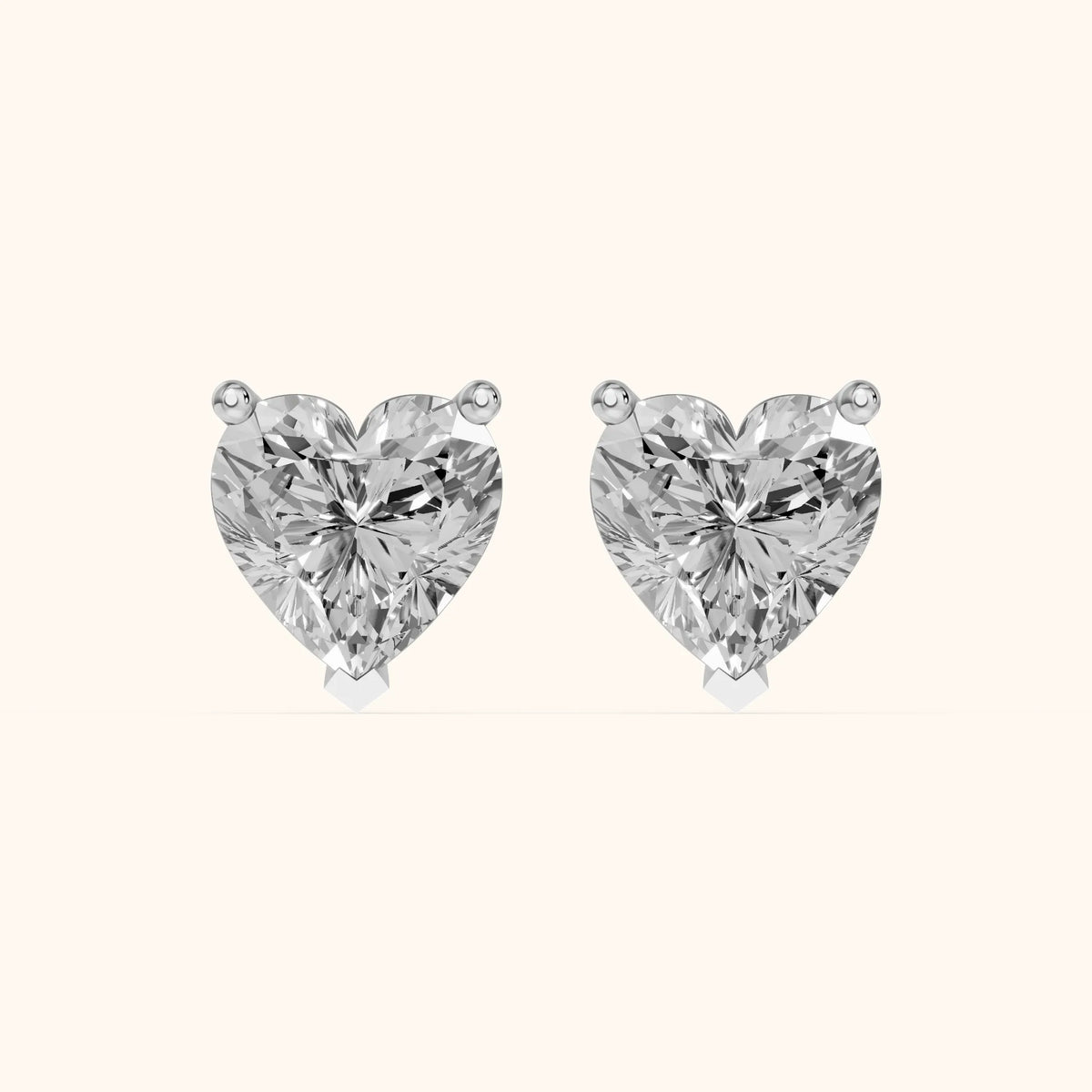 Four Prong Heart Diamond Stud Earrings in Silver - 3D view 2