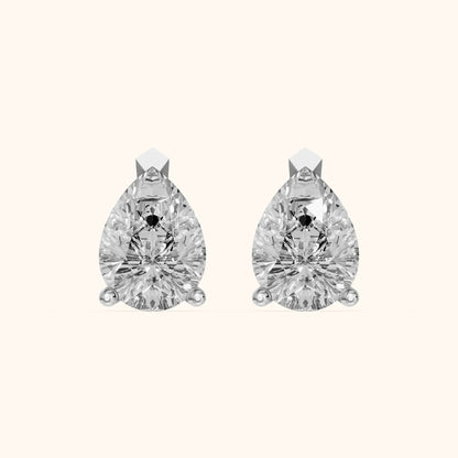Four Prong Pear Diamond Stud Earrings in Silver - 3D view 2
