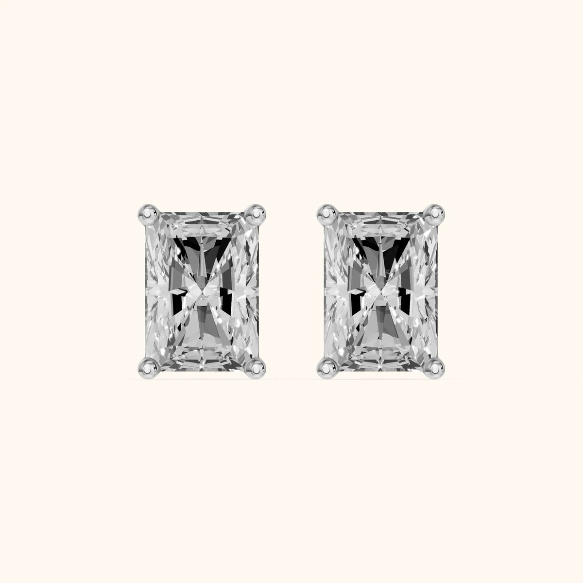 Four Prong Radiant Diamond Stud Earrings in Silver - 3D view 2