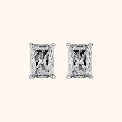 Four Prong Radiant Diamond Stud Earrings in Silver - 3D view 2