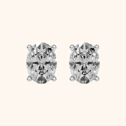 Four Prong Oval Diamond Stud Earrings in Platinum - 3D view 2