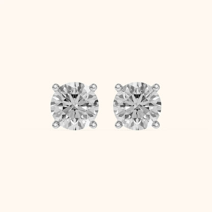 Four Prong Round Diamond Stud Earrings in Silver - 3D view 2