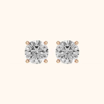 Four Prong Round Diamond Stud Earrings in Rose Gold - 3D view 2