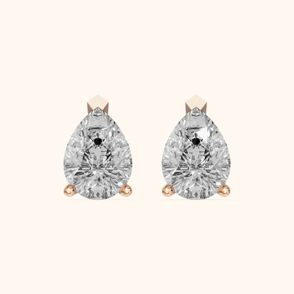 Four Prong Pear Diamond Stud Earrings in Rose Gold - 3D view 2