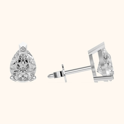 Four Prong Pear Diamond Stud Earrings in Platinum - 3D view 3