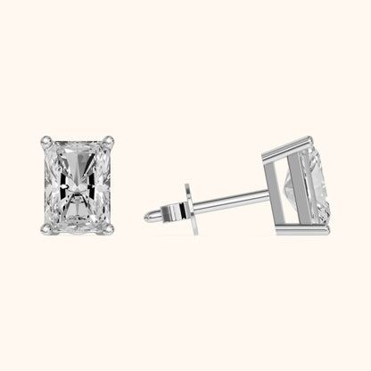 Four Prong Radiant Diamond Stud Earrings in Platinum - 3D view 3