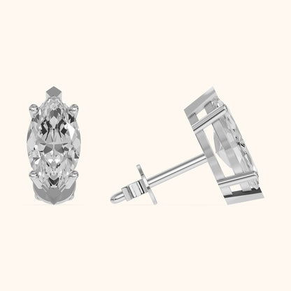 Four Prong Marquise Diamond Stud Earrings in Silver - 3D view 3