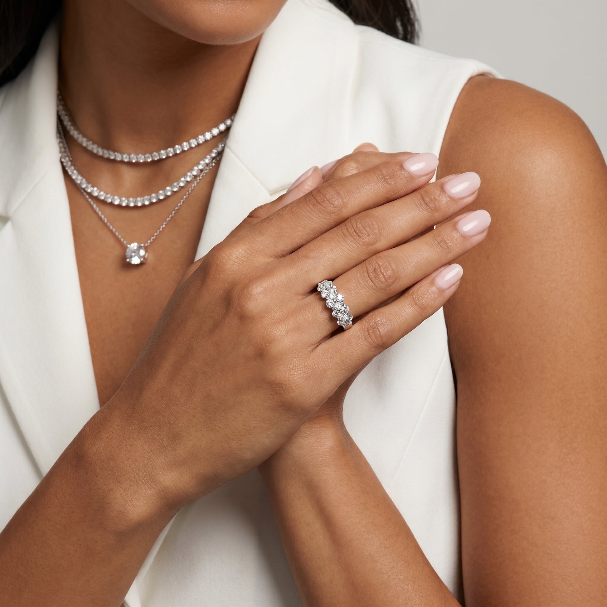 Round Cut Lab Grown Diamond Ring in Silver
