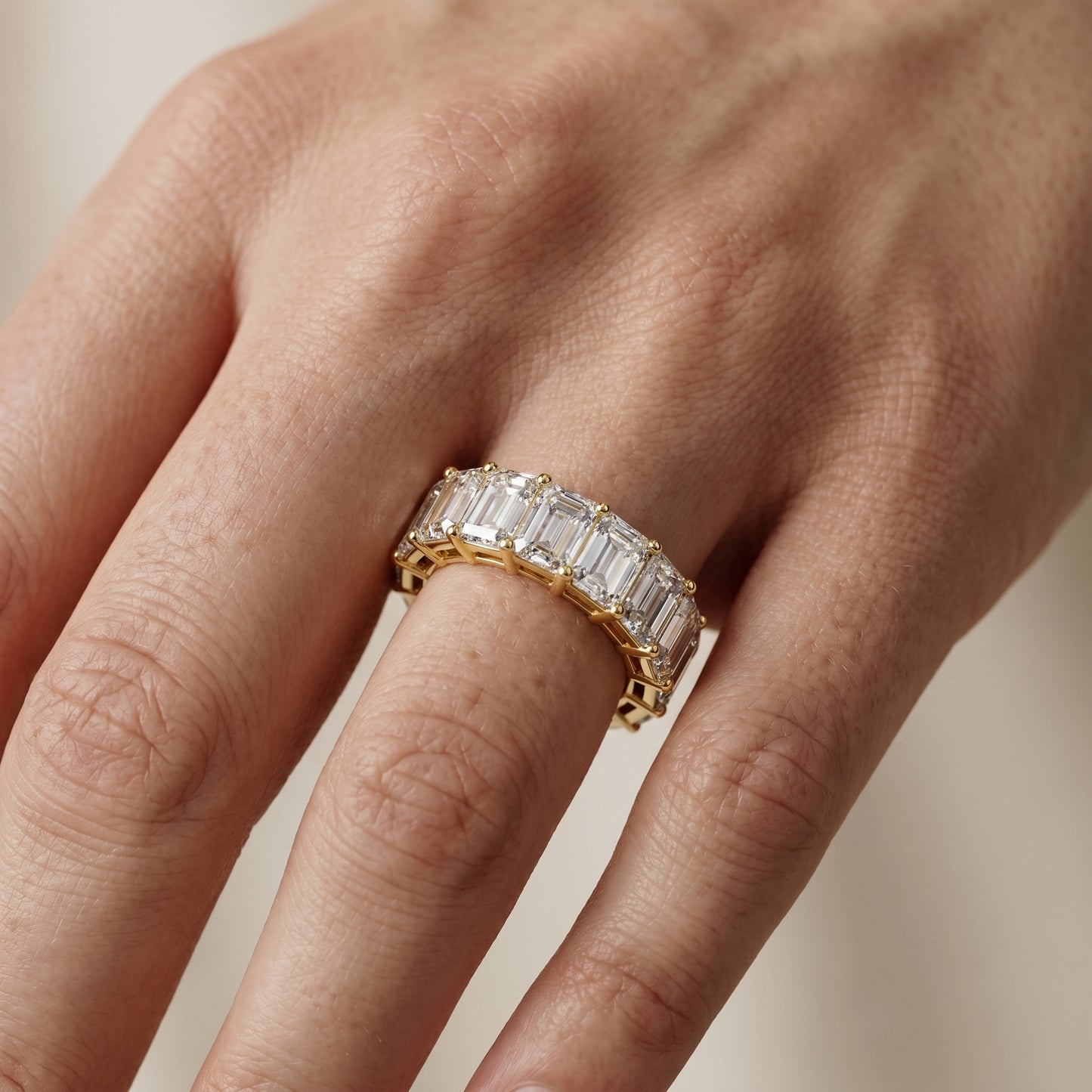 Emerald Cut Lab Grown Diamond Ring in Yellow Gold