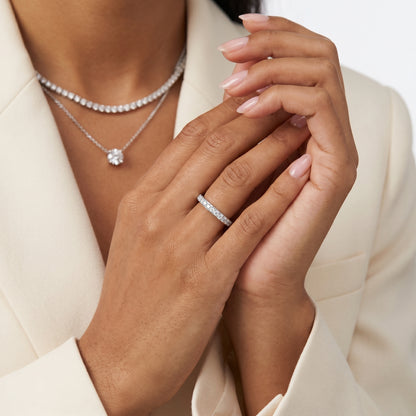 Round Cut Lab Grown Diamond Ring in Silver
